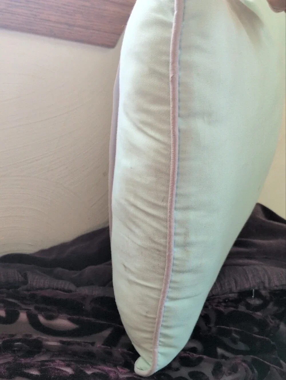 Aqua Pleated Decorative Pillow with Gray Trim